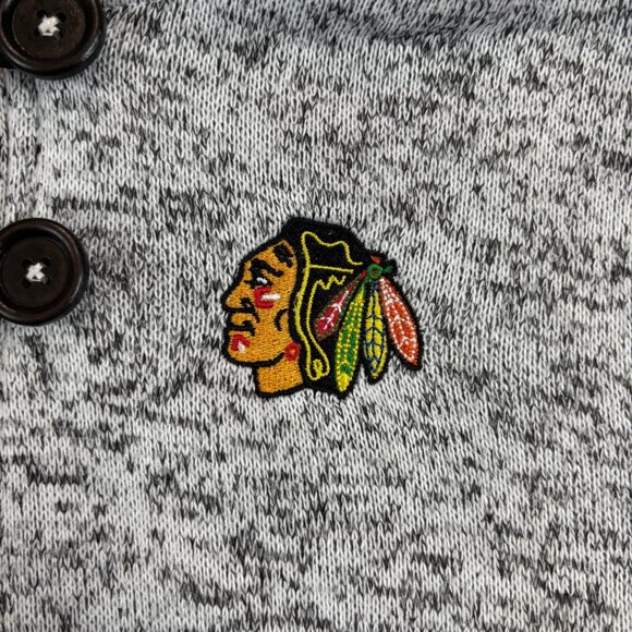 NHL Women's Chicago Blackhawks Button Turtle Neck Sweater in Heather Gray Size M - Picture 6 of 9